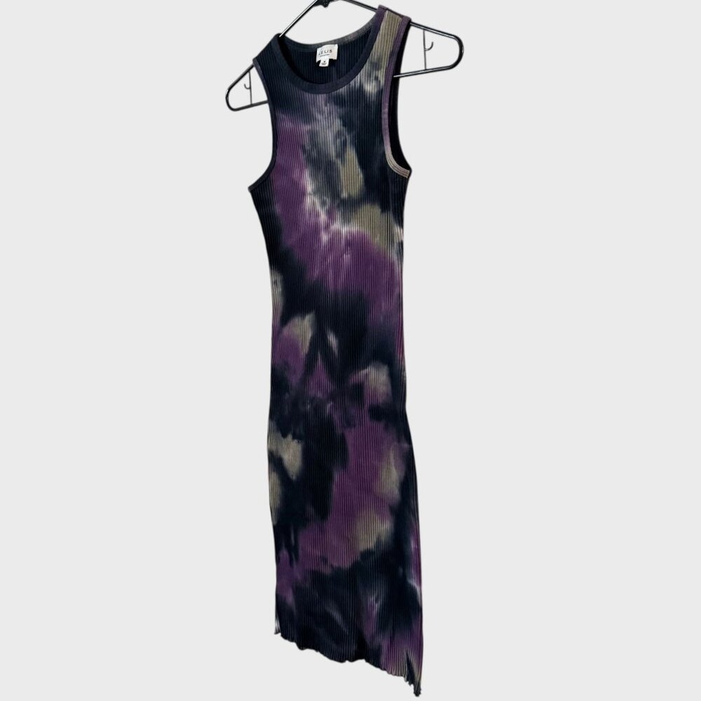 Le Lis Tie-Dye Midi Dress Purple & Blue Women's Medium Bodycon Ribbed-Knit - Picture 2 of 9